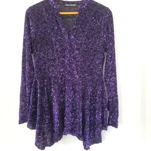 Sno Skins M Purple Velvet Burnout Fairy Grunge Boho Peplum Top Stretchy Buttons